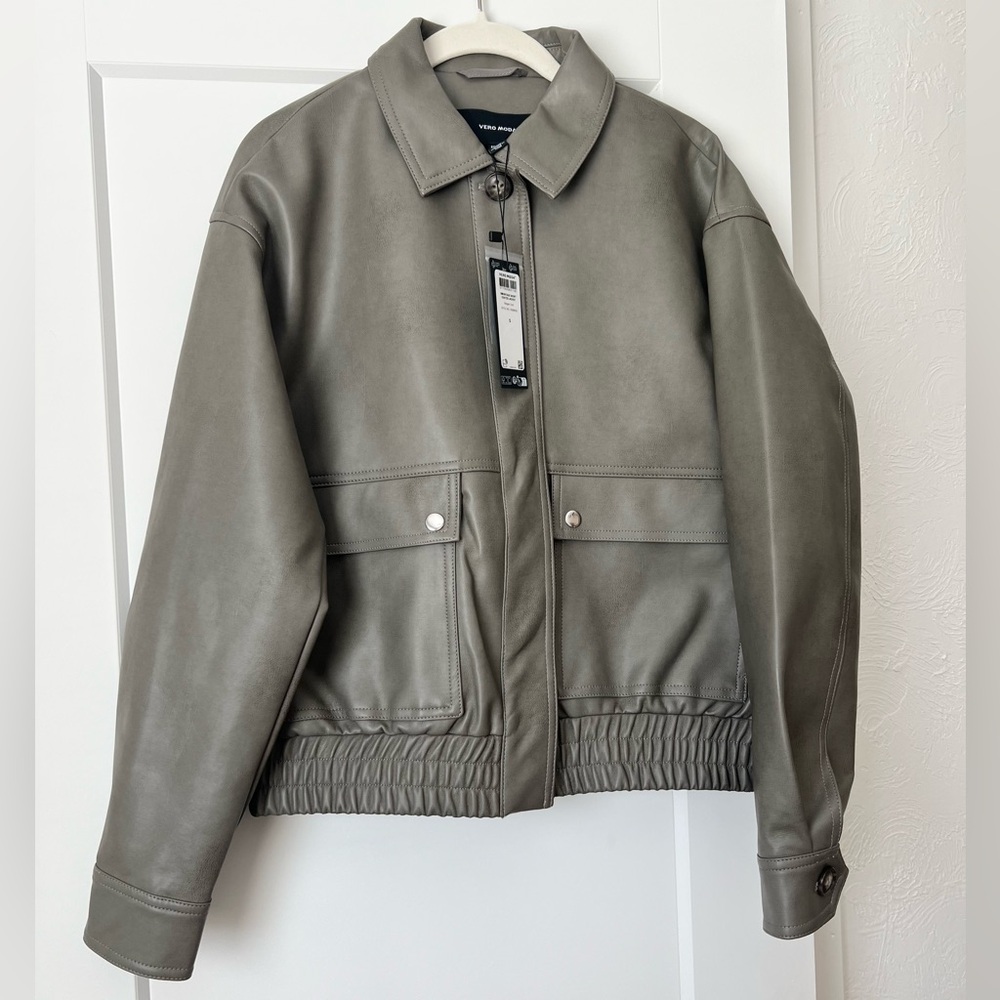 Vero Moda Grey Faux Leather Jacket